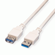 VALUE Câble USB 3.2 Gen 1 Type A-A, M/F, blanc, 1,8 m