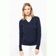 Pull Mérinos col V femme -  Réf: PK911