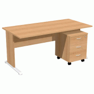 Bureau droit pied panneau en &quot;L&quot; avec rangement caisson sur roulettes So Presto - 120 x 80 cm, Gris, Aulne, 3 tiroirs