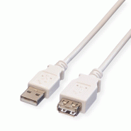 VALUE Câble USB 2.0 Type A-A, M/F, blanc, 0,8 m