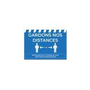 Panneau rigide A4 &quot; Gardons nos Distances&quot; Texte Blanc Fond Bleu h.210 x l.297 mm - Réf.494212