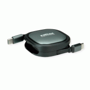 ROLINE Câble rétractable USB 2.0, 60W, C-C, M/M, noir, 1,2 m