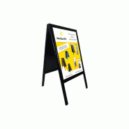 Chevalet stop trottoir bois noir avec porte affiche alu format A1 - Dimensions 126 x 67,5 cm - Référence : LSTF38NA1