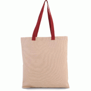 Sac shopping plat en toile avec poignées contrastées -  Réf: KI0277