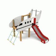 Structure de Jeu Aéroplane en Bois pour Enfants de 3 à 12 ans avec Toboggans et Escalier