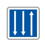Panneau de signalisation indication: Section de route à trois voies aectées - C29c