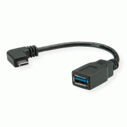 ROLINE Câble USB 3.2 Gen 1 type C coudé à 90° - A, M/F, noir, 0,15 m