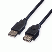 ROLINE Câble USB 2.0 Type A-A, M/F, noir, 0,8 m