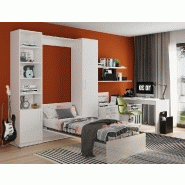 Armoire lit escamotable horizontale & transversale au meilleur prix,  Composition armoire lit transversale SKYROS 140 X 200 cm avec rangements et  bureau intégré