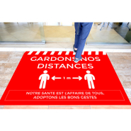 Signalétique Vinyle A4 &quot; Gardons nos Distances&quot; Texte Rouge Fond Blanc h.210 x l.297 mm - Réf.494062