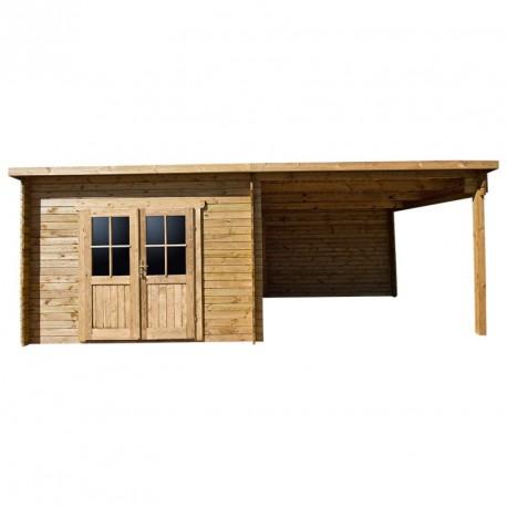 Abri de jardin 12m² Bois 40mm traité teinté marron Gardy Shelter